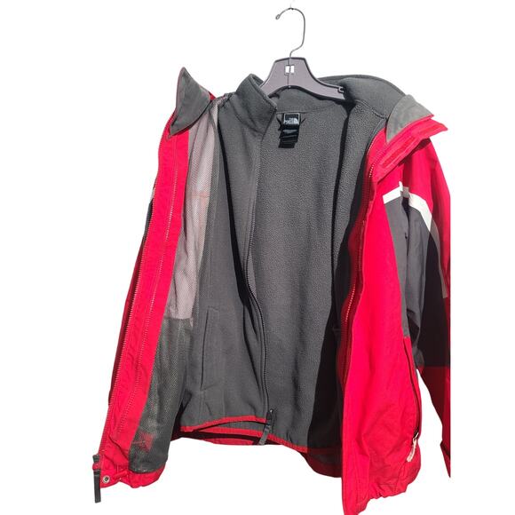 The North Face 3-in-1 HyVent Waterproof Hooded Jacket Large Red/White GUC - Picture 3 of 6